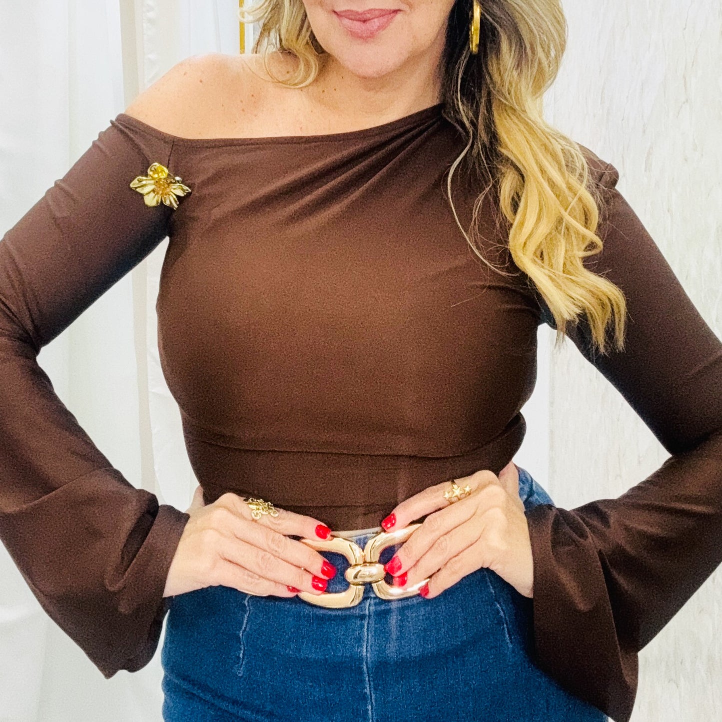 Off The Shoulder Brown Top