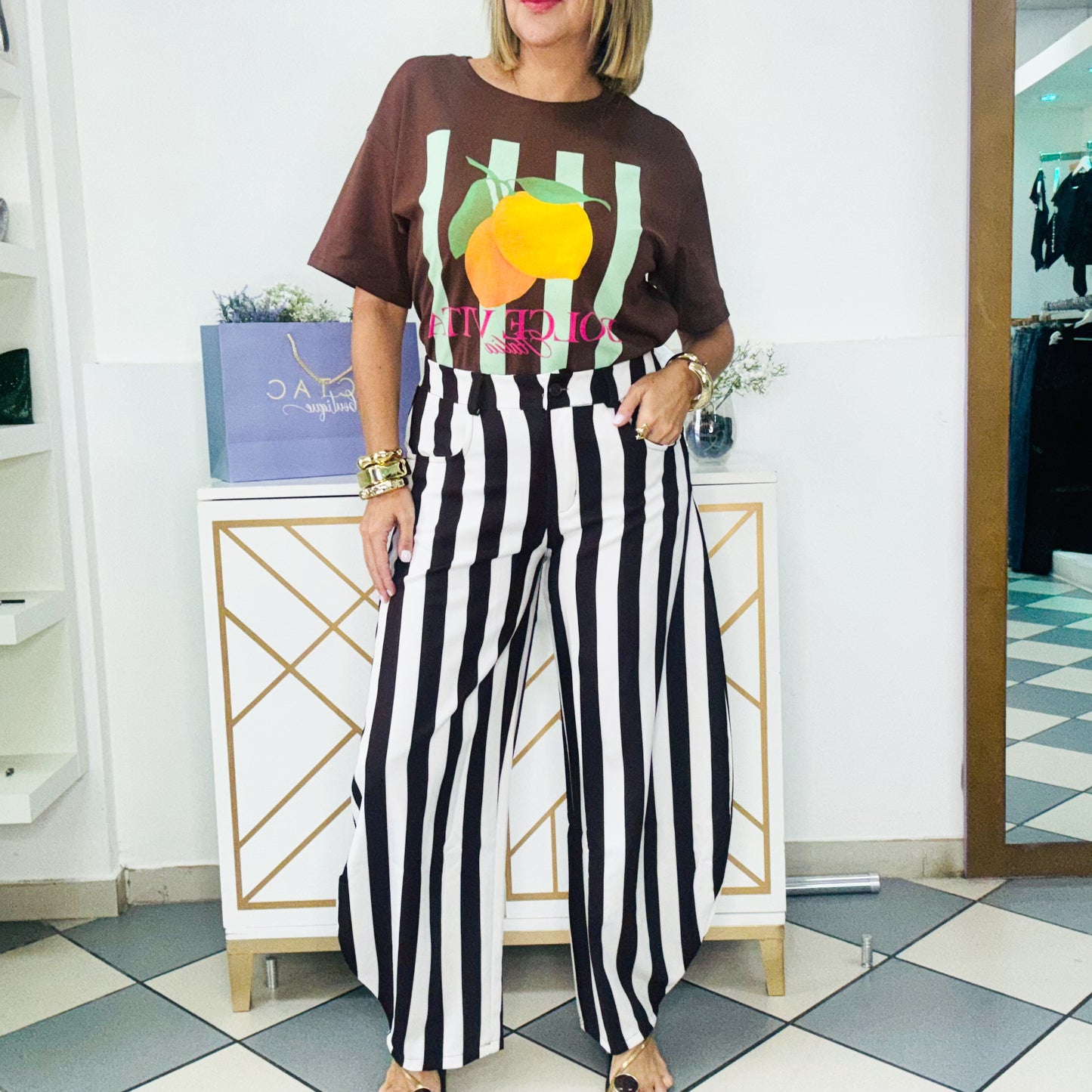 Brown Stripes Barrel Pant