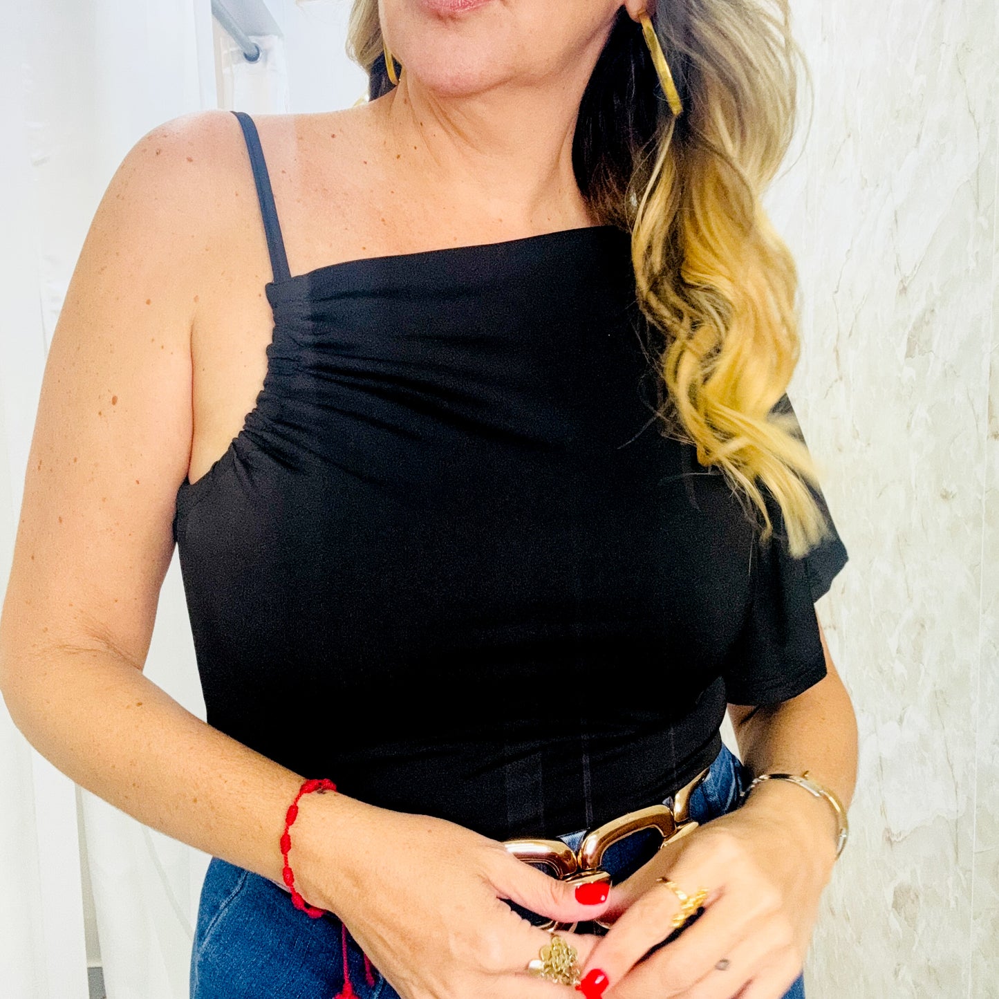 One Sleeve Black Top