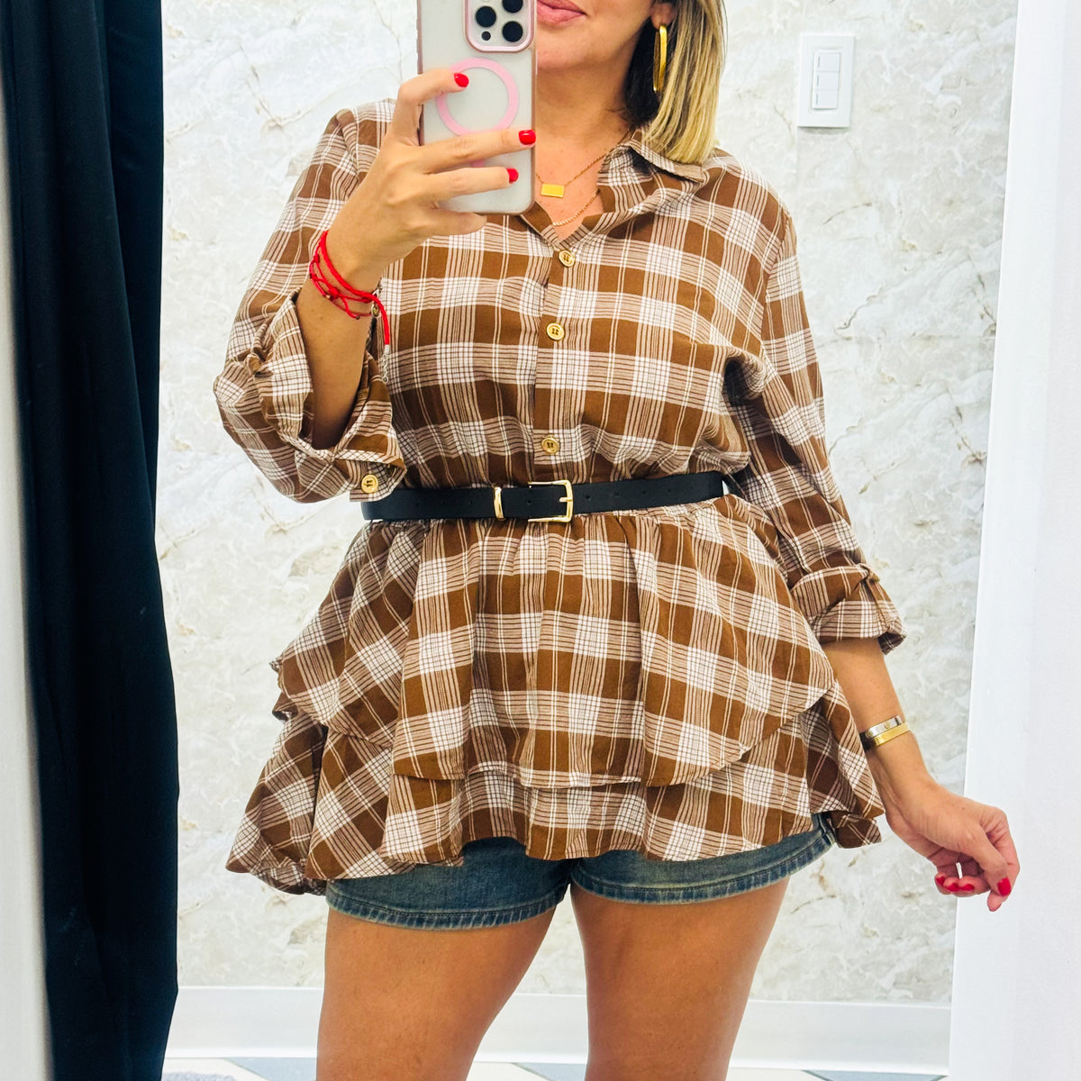Brown Plaid Blouse