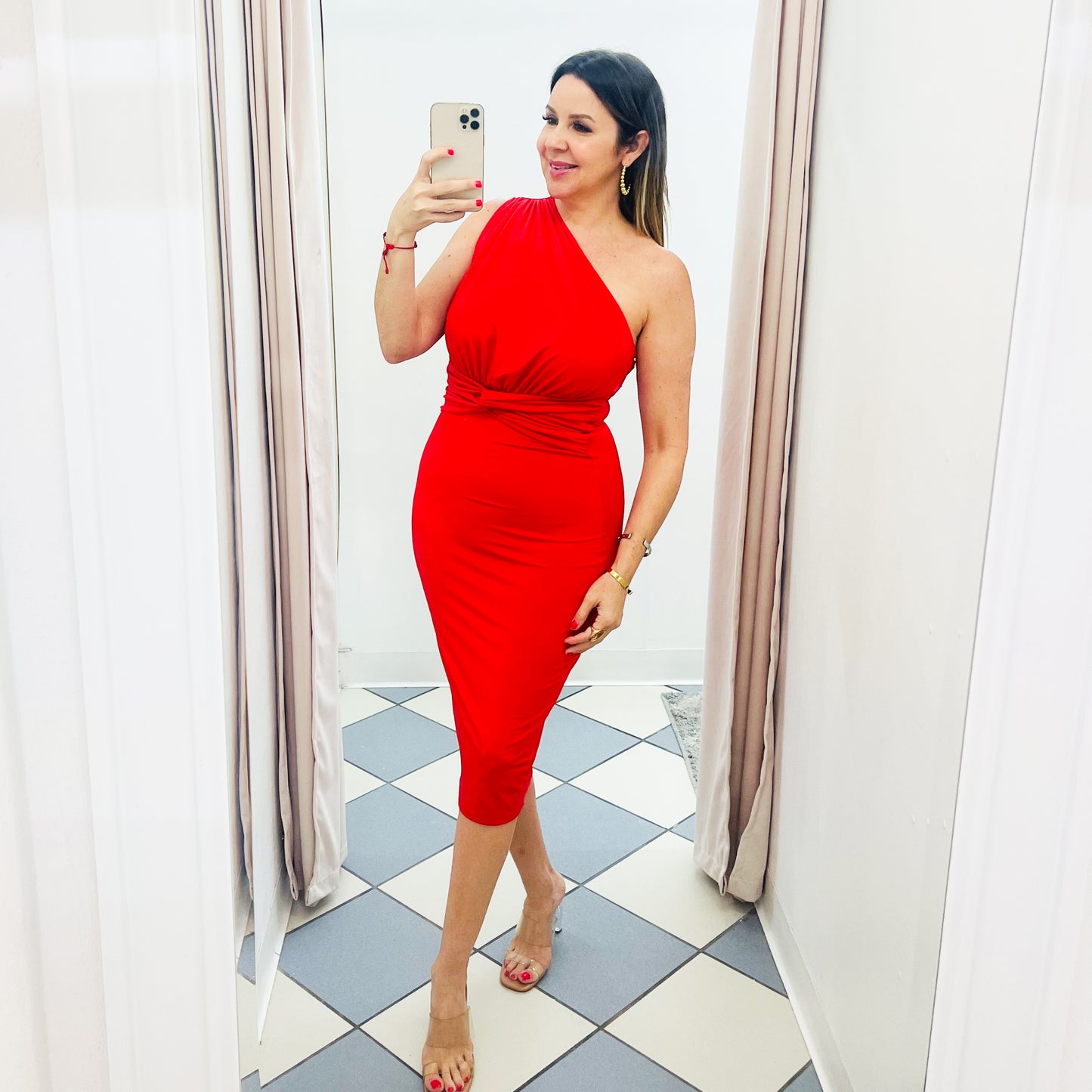 Red midi dress