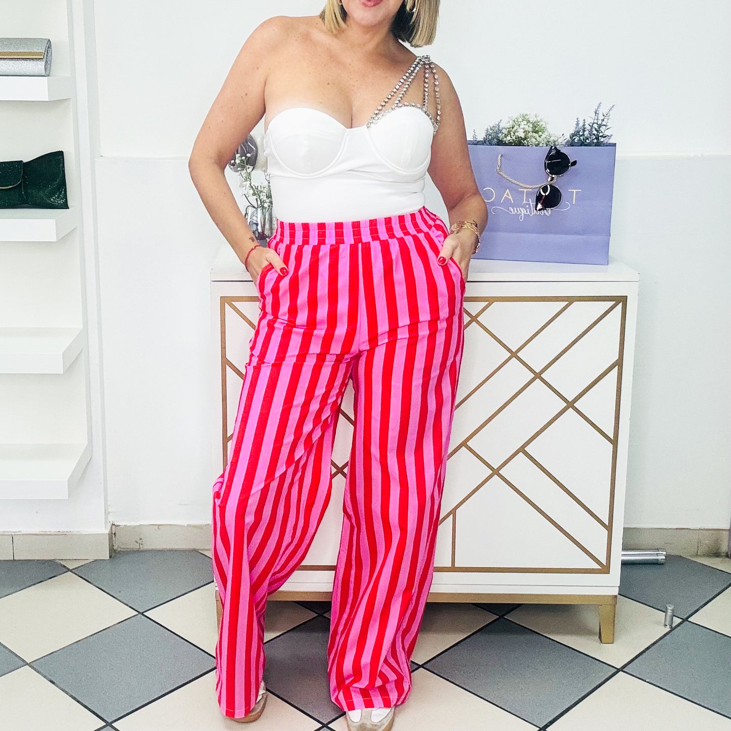 Pink & Red Stripes Pant