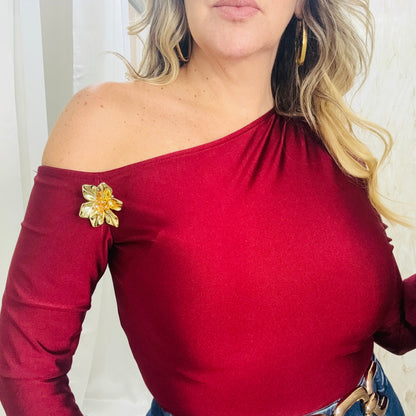 Off The Shoulder Burgundy Top