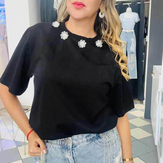 Black Shirt with Flowers