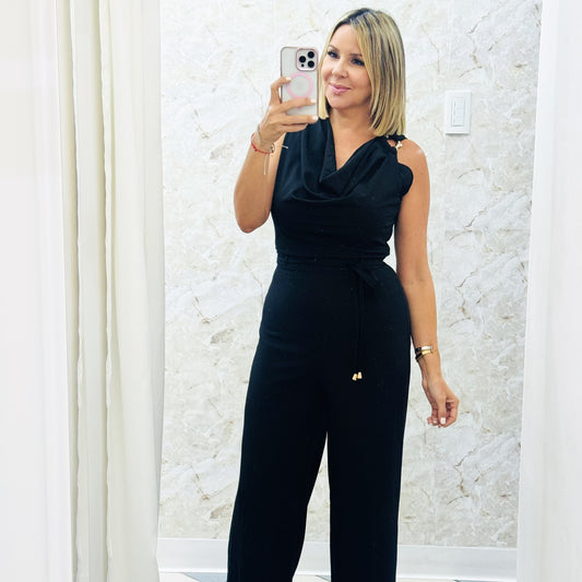 Gold Detail Black Jumpsuit