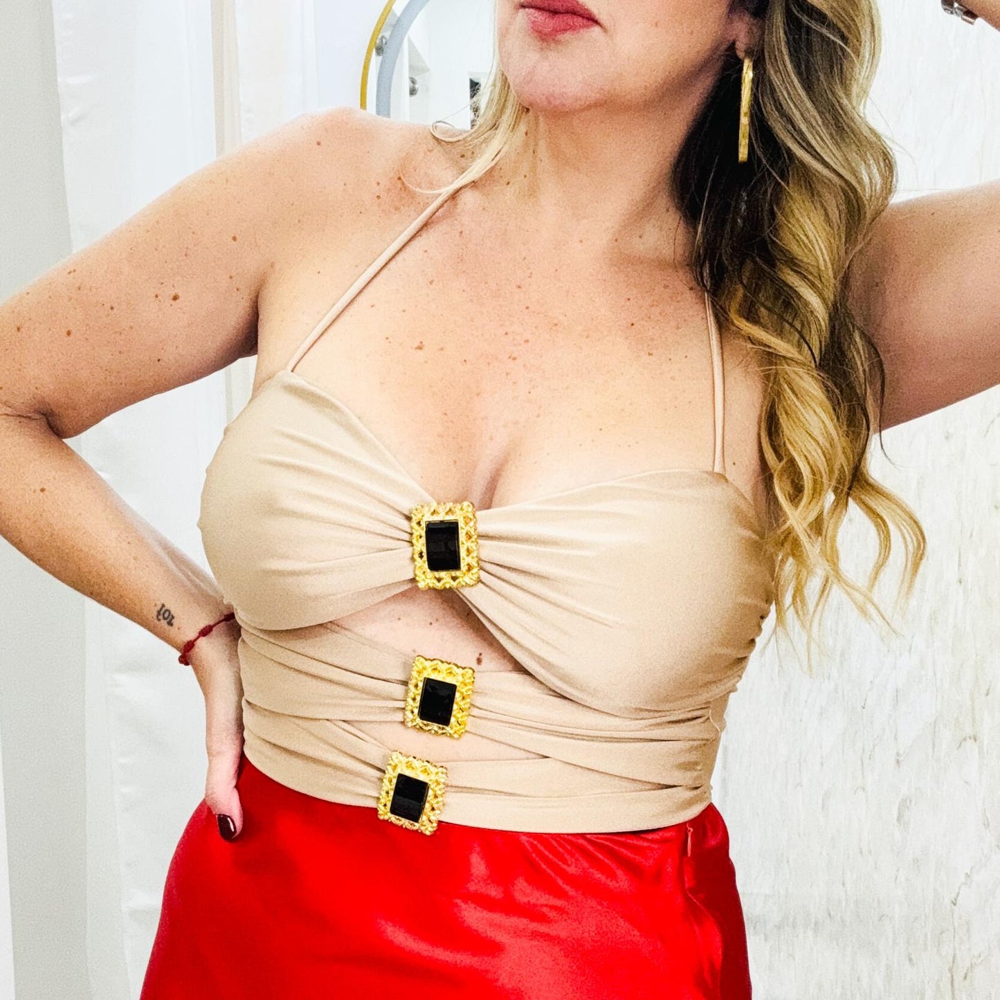 Cut Out Brooch Bodysuit