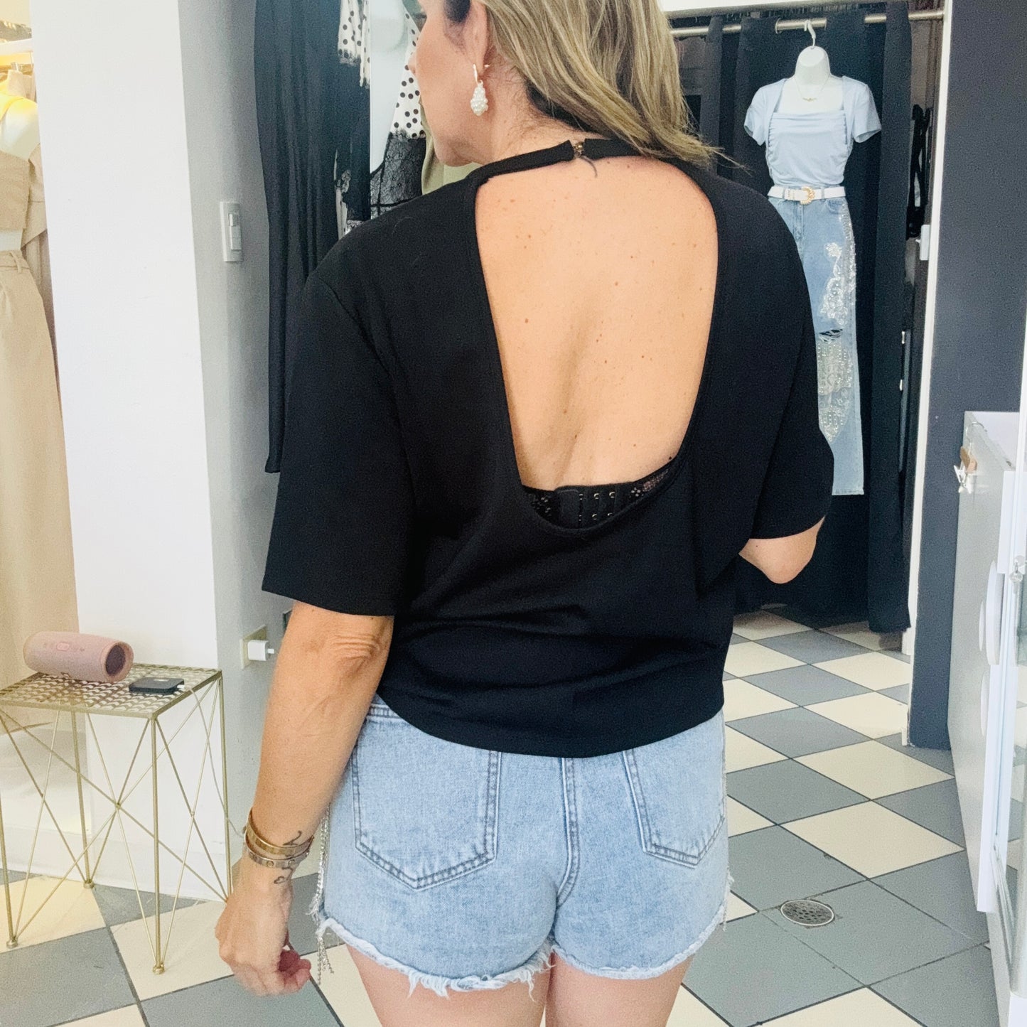 Black Shirt with Flowers