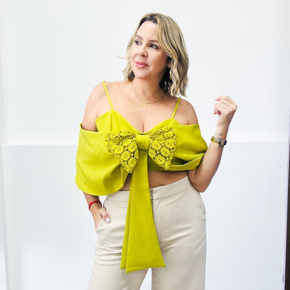 Lime Allure Off Shoulder Blouse