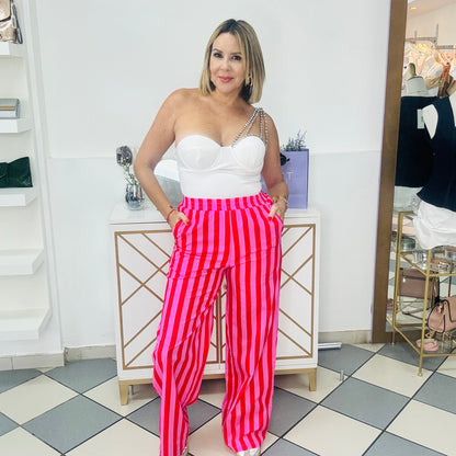 Pink & Red Stripes Pant