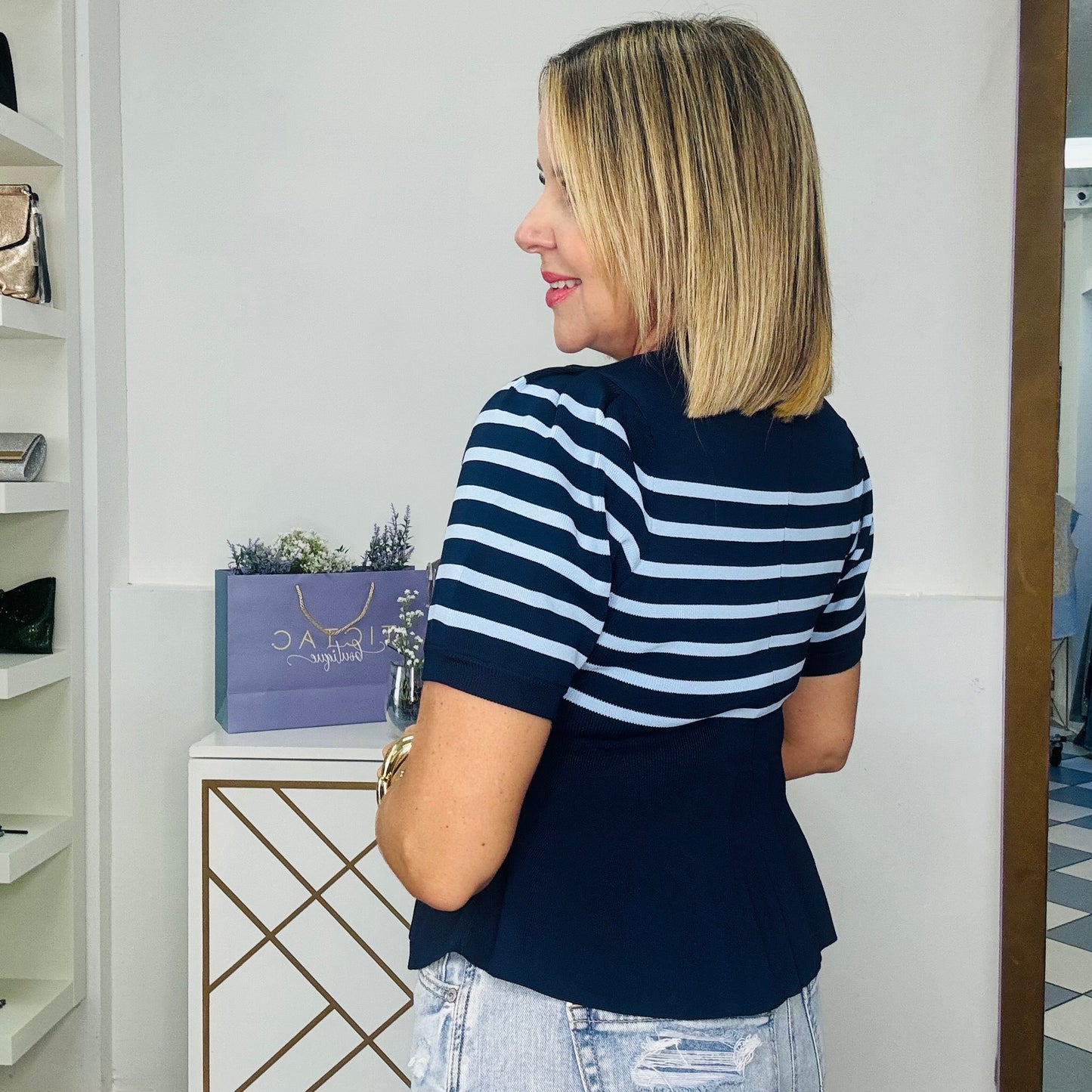 Chambray Peplum Top