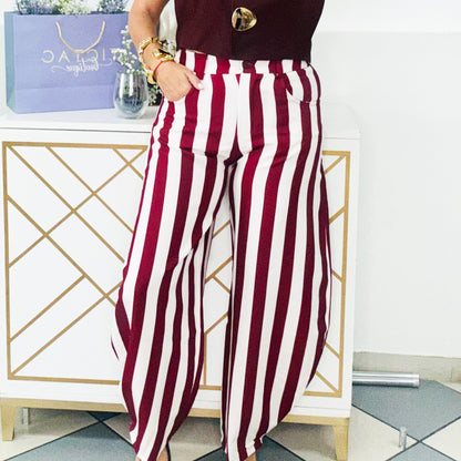 Burgundy Stripes Barrel Pant