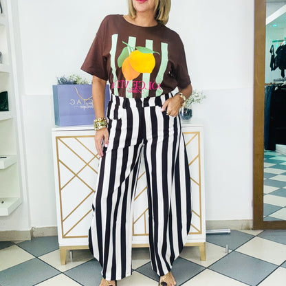 Brown Stripes Barrel Pant