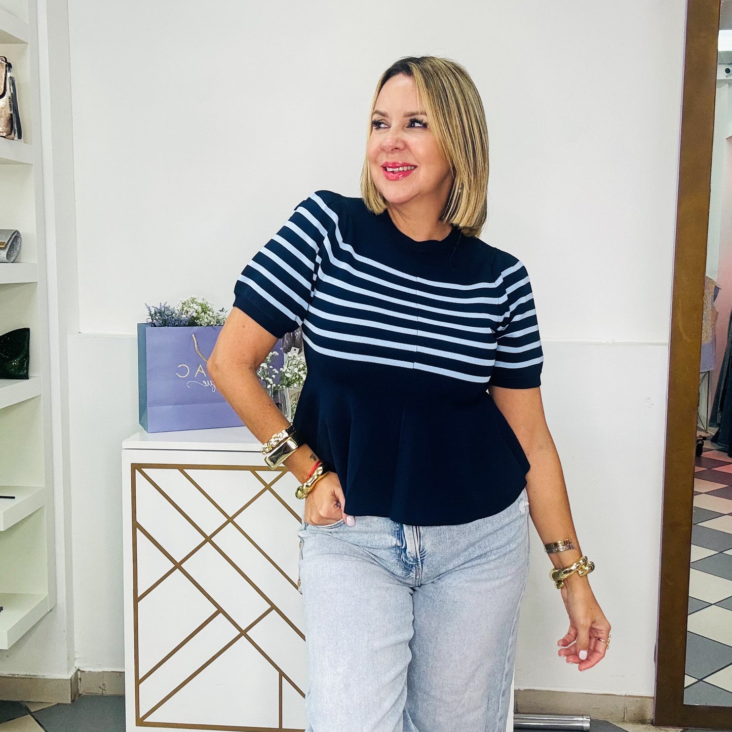 Chambray Peplum Top