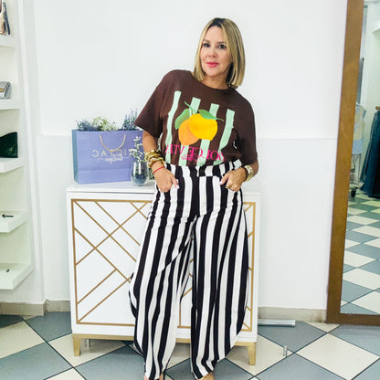 Brown Stripes Barrel Pant