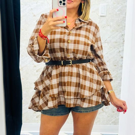 Brown Plaid Blouse