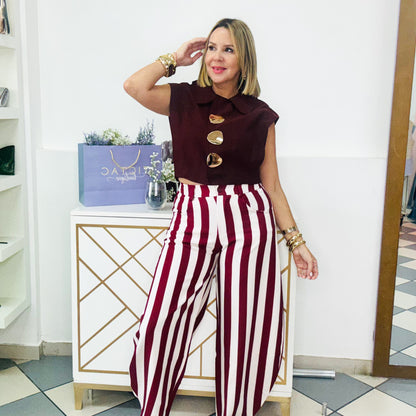 Burgundy Stripes Barrel Pant