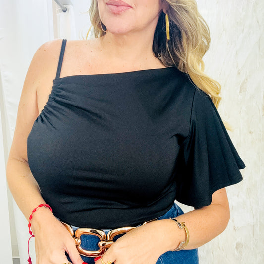 One Sleeve Black Top