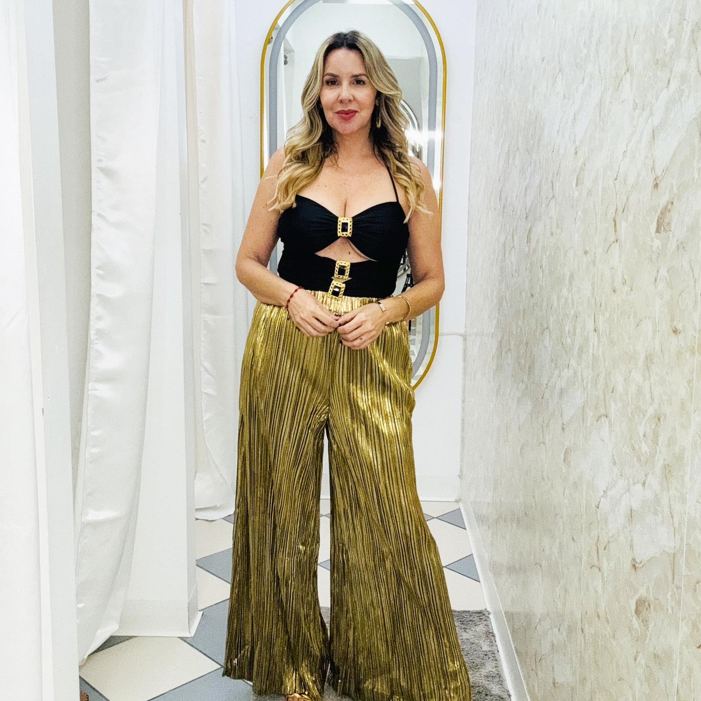 Cut Out Brooch Black Bodysuit