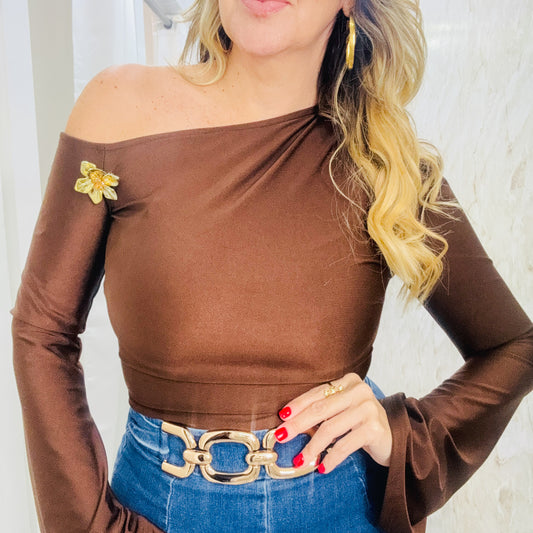 Off The Shoulder Brown Top