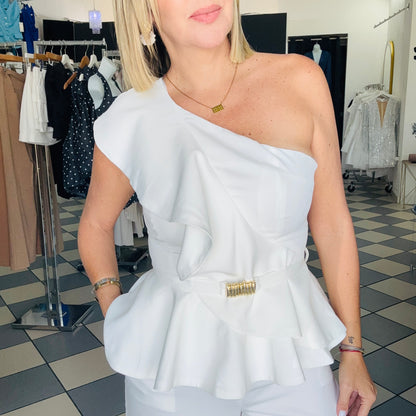 White Ruffle Blouse