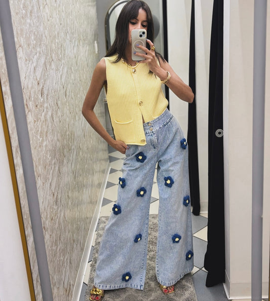 Denim flower pant