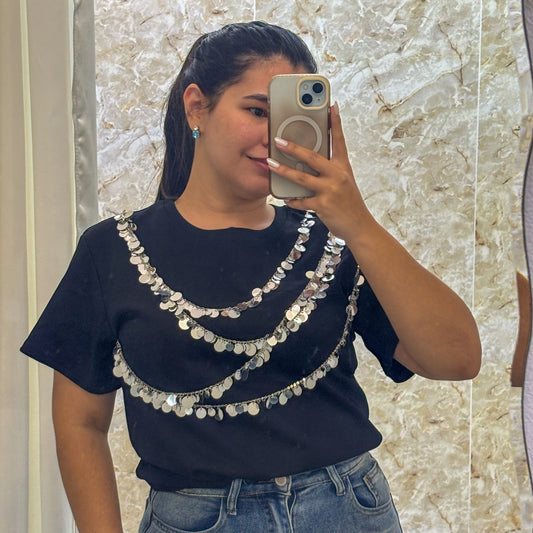 Black Sequin Detail Shirt