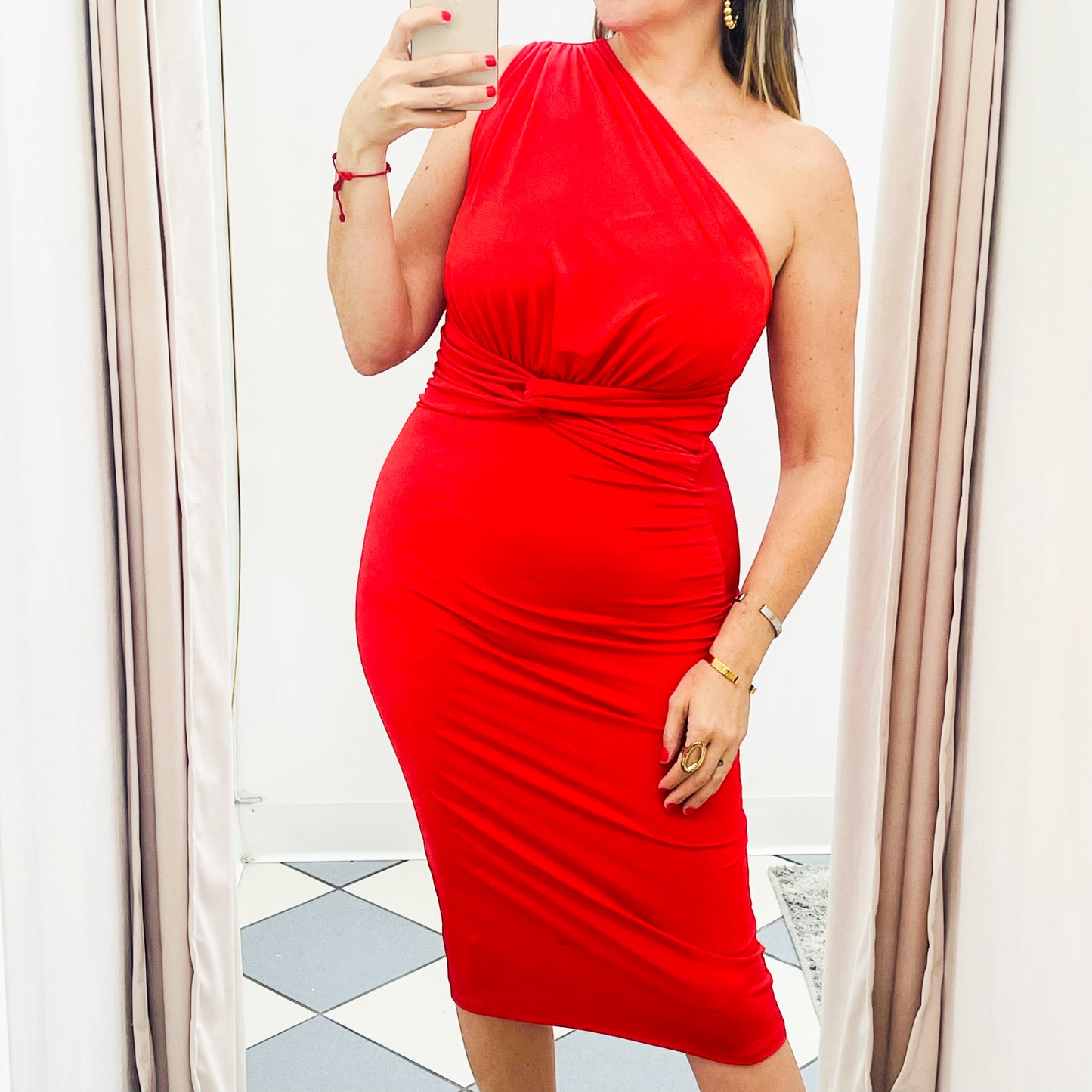 Red midi dress