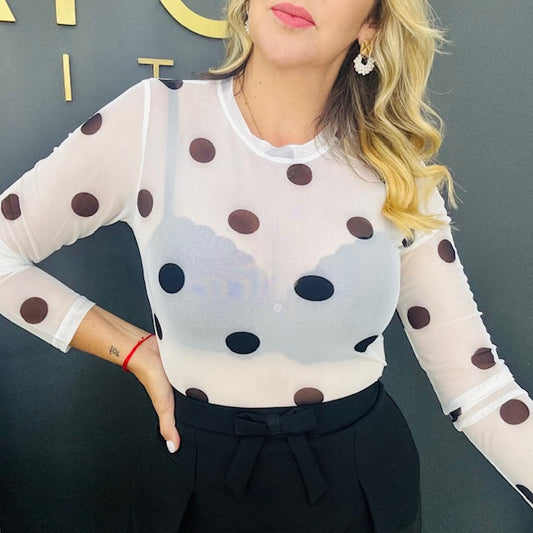 Polka Dot Mesh Top