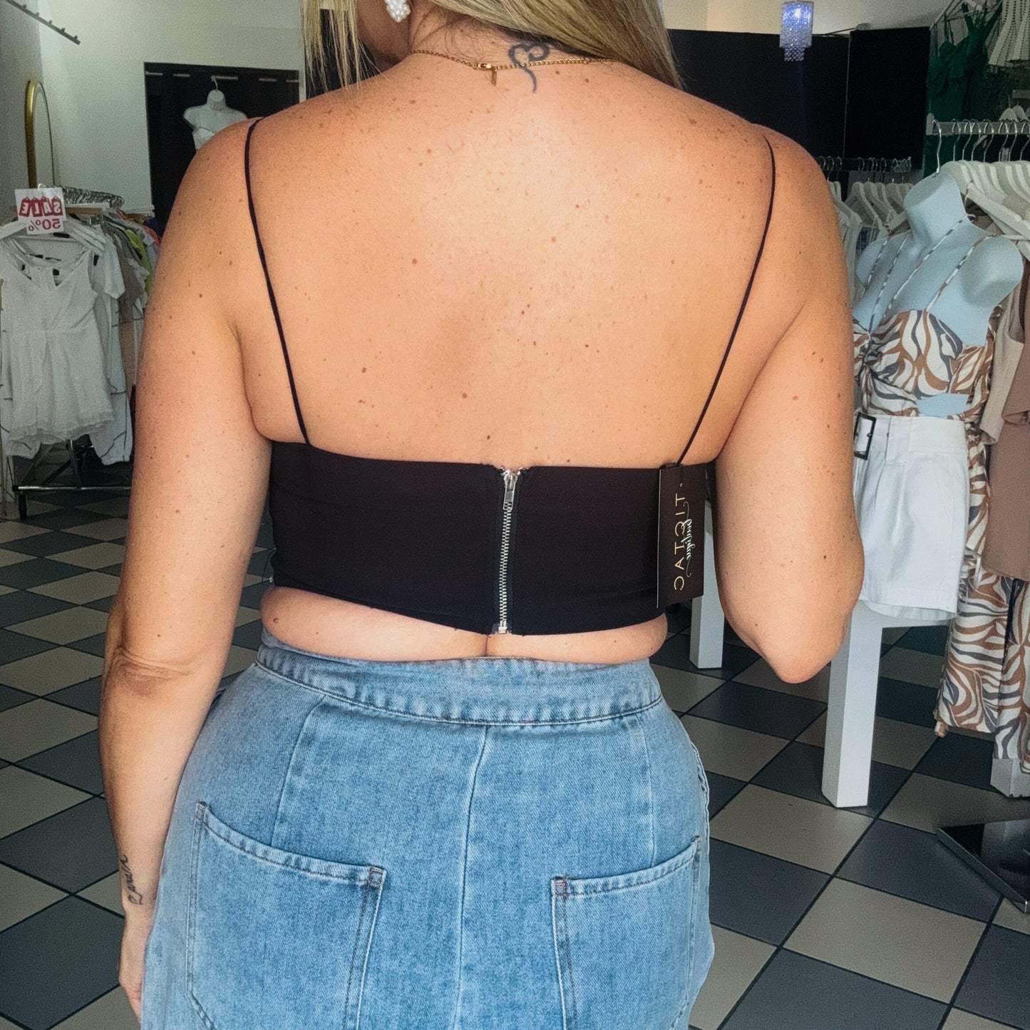 Black Rhinestones Crop